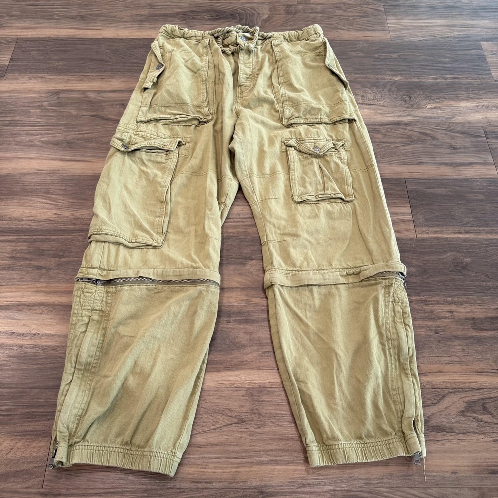 Zara Pants Womens 14 Green Cargo Convertible Zip Off Boho Beach Casual Utility